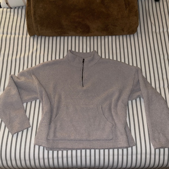 Nordstrom RDI Cozy Fuzzy Mock Neck Zip Pullover Sweatshirt Sweater Grey Medium - Picture 4 of 9